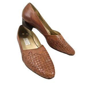 Calico Leather Western Style Pumps Size 9 Low Heel Brown Comfort Rodeo Cowgirl